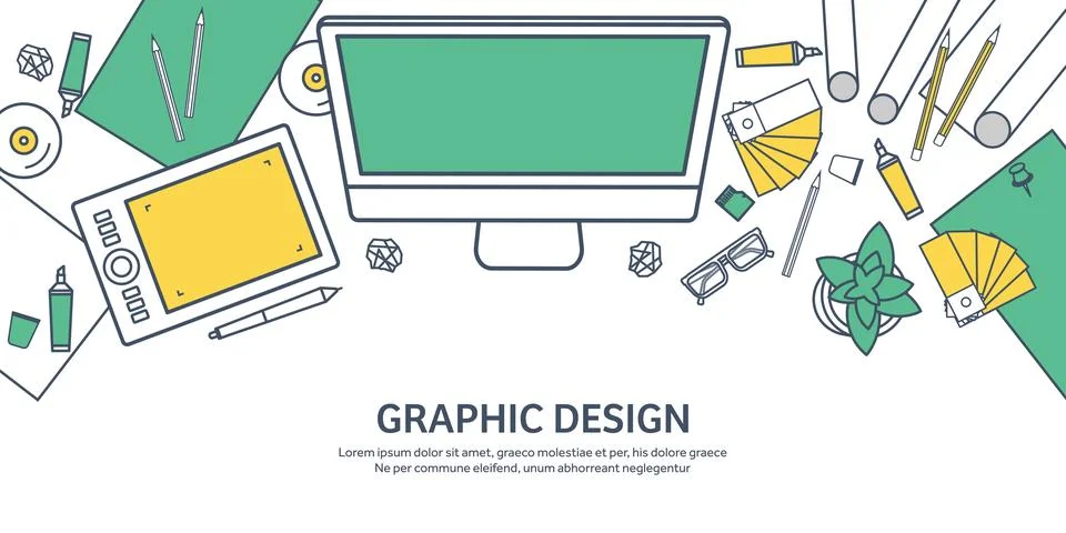 Lined, ouline flat graphic web design. Drawing and painting. Development Stockillustratie