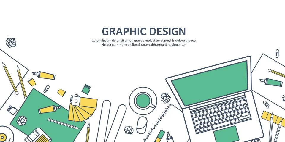 Lined, ouline flat graphic web design. Drawing and painting. Development Stock Illustration