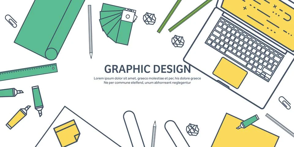 Lined, ouline flat graphic web design. Drawing and painting. Development Illustrazione stock