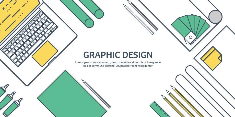 Lined, ouline flat graphic web design. Drawing and painting. Development Illustrazione stock