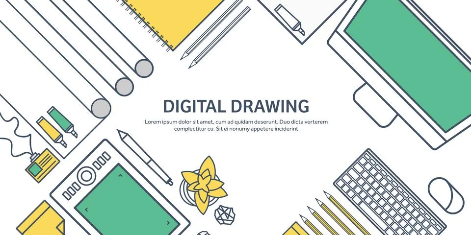 Lined, ouline flat graphic web design. Drawing and painting. Development Stockillustratie
