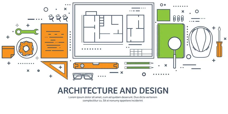 Lined, outline vector illustration. Engineering and architecture. Notebook Stock Illustration