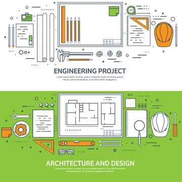 Lined, outline vector illustration. Engineering and architecture. Notebook Stockillustratie