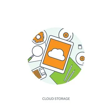 Lined, outline vector illustration. Workplace table with documents, computer Stock Illustration