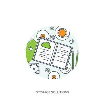 Lined, outline vector illustration. Workplace table with documents, computer 스톡 일러스트