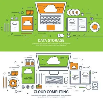 Lined, outline vector illustration. Workplace table with documents, computer 스톡 일러스트