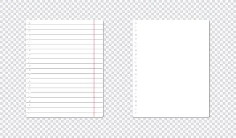 Lined paper sheets of notebook or copybook. Vector realistic paper sheet of Stock Illustration