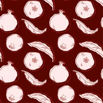 Lined Pomegranate with leaves on red backdrop stock vector illustration Stock Illustration