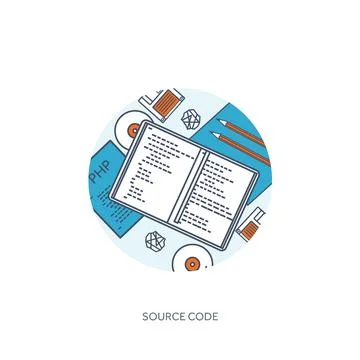 Lined programming,coding and SEO. Outline computing background. Code, hardware Stock Illustration