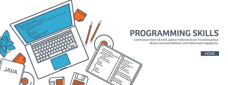 Lined programming,coding and SEO. Outline computing background. Code, hardware Stock Illustration