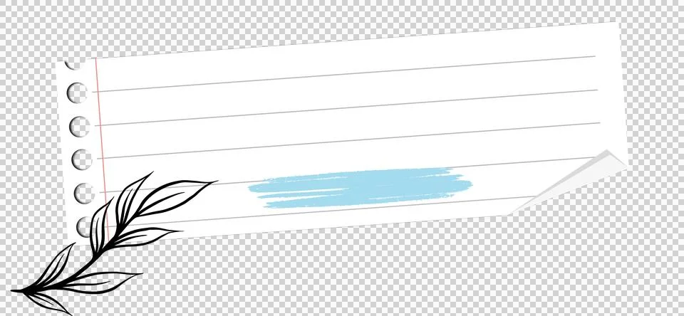 Lined sheet floating in flat design featuring brushstroke, leaf doodle, Stock Illustration