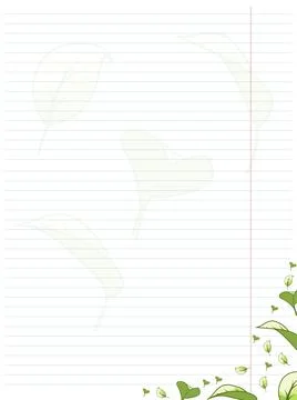 A lined sheet of notepaper featuring a green botanical design in the corner Stock Illustration