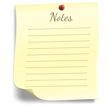 Lined yellow sheet paper for notes with pin on white background. Stock Illustration