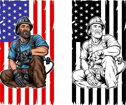 Lineman with American Flag bundle, lineman flag, Cricut &amp; Silhouette Cut Files Stock Illustration