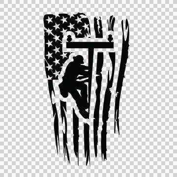 Lineman Climbing Utility Pole Silhouette distressed flag Иллюстрация