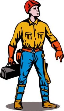 Lineman standing with toolbox Stock Illustration
