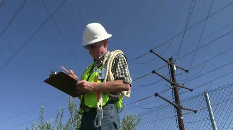 Lineman, utility worker Stock Footage