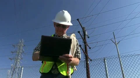 Lineman, utility worker Stock Footage
