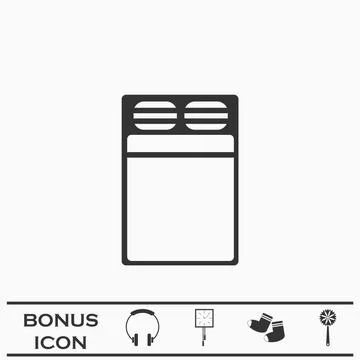 Linen bed icon flat. Stock Illustration
