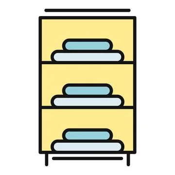 Linen closet with folded laundry on shelves icon Stock Illustration