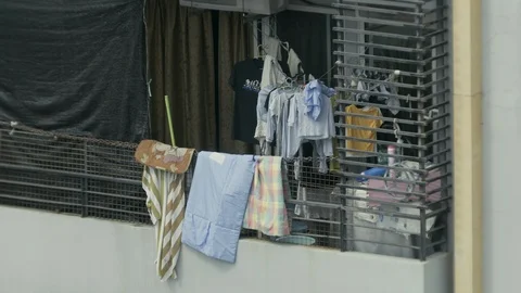 Linen is dried on the balcony Stock Footage 104201721