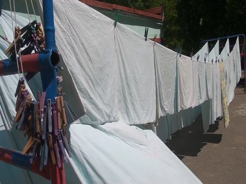 Linen dries in the sun. Stock Footage 70512288