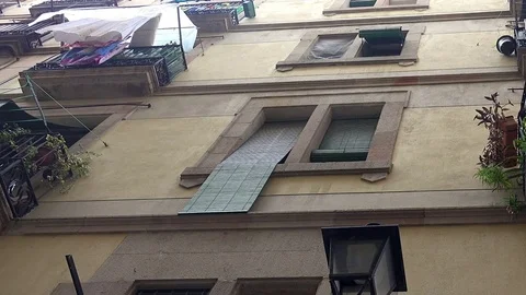 Linen drying on the balcony in Barcelona. Spain. Stock Footage