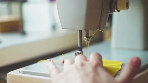 Linen fabric sewing process Stock Footage 141383094