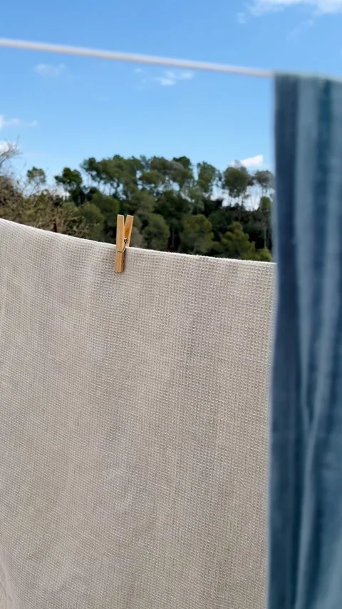 Linen laundry gently air drying in the forest breeze Stock Footage 344301520