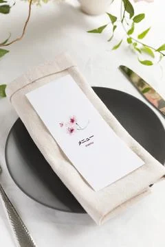 Linen napkin on a restaurant table Stock Photos