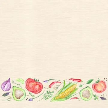 Linen Paper with Vegetable Border Stock Illustration