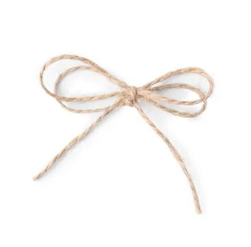 Linen rope string bow isolated on white, top view Stock Photos