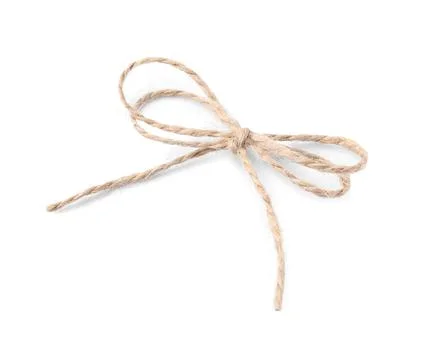 Linen rope string bow isolated on white, top view Stock Photos