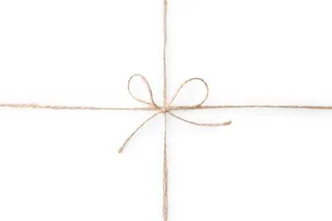 Linen rope string with bow isolated on white, top view Stock Photos