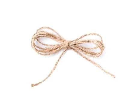 Linen rope string bow isolated on white, top view Stock Photos