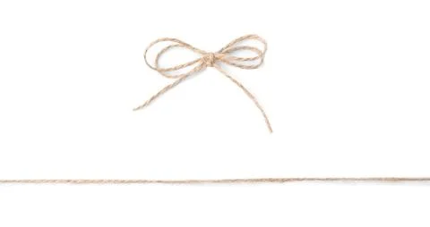 Linen rope string with bow isolated on white, top view Stock Photos