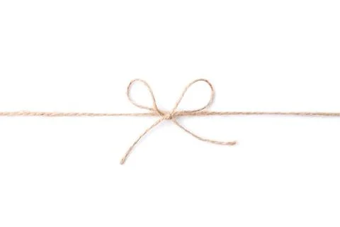 Linen rope string with bow isolated on white, top view Stock Photos