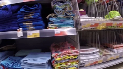 Linen on store shelves Stock Footage 81099875