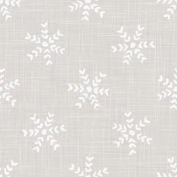 Linen Texture Background with White Winter Snowflake. Gray Marl Seamless Pattern Stock Photos