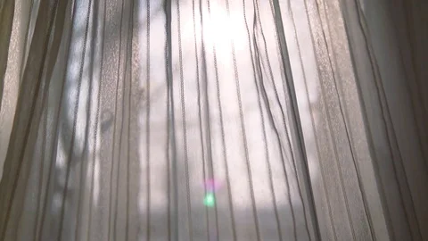 Linen tulle sways in the wind. Open window and fresh air. Stock Footage 122499071