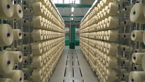 Linen yarn manufacturing process on textile factory machinery Stock Footage 247190567