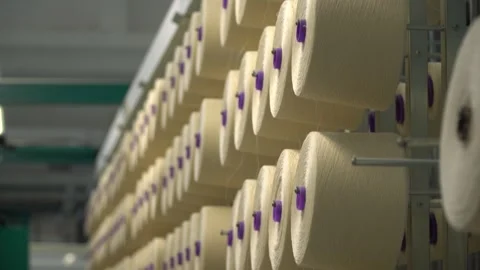 Linen yarn manufacturing process on textile factory machinery Stock Footage 247190594
