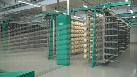 Linen yarn manufacturing process on textile factory machinery Stock Footage 247190644
