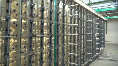 Linen yarn manufacturing process on textile factory machinery Stock Footage 247190735