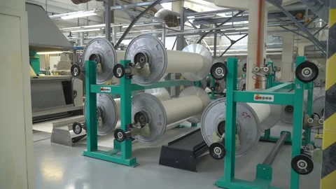 Linen yarn manufacturing process on textile factory machinery Stock Footage 247190739
