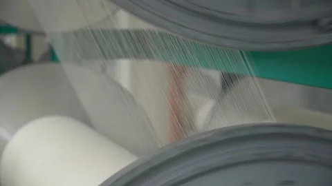 Linen yarn manufacturing process on textile factory machinery Stock Footage 247190825