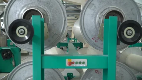 Linen yarn manufacturing process on textile factory machinery Stock Footage 247190862