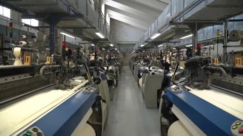 Linen yarn manufacturing process on textile factory machinery Stock Footage 247191122