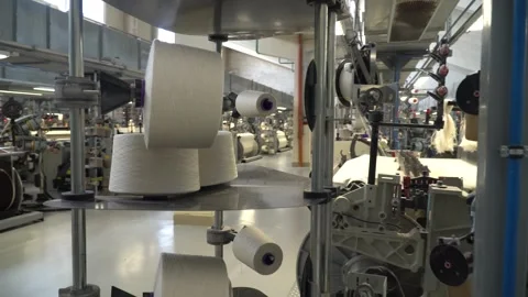 Linen yarn manufacturing process on textile factory machinery Stock Footage 247191213