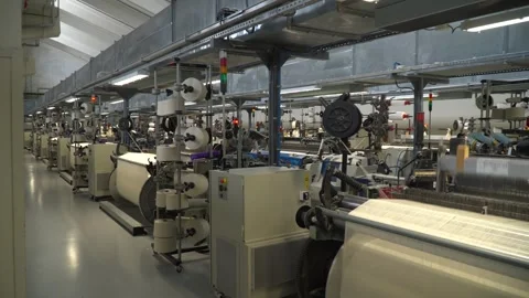 Linen yarn manufacturing process on textile factory machinery Stock Footage 247191238